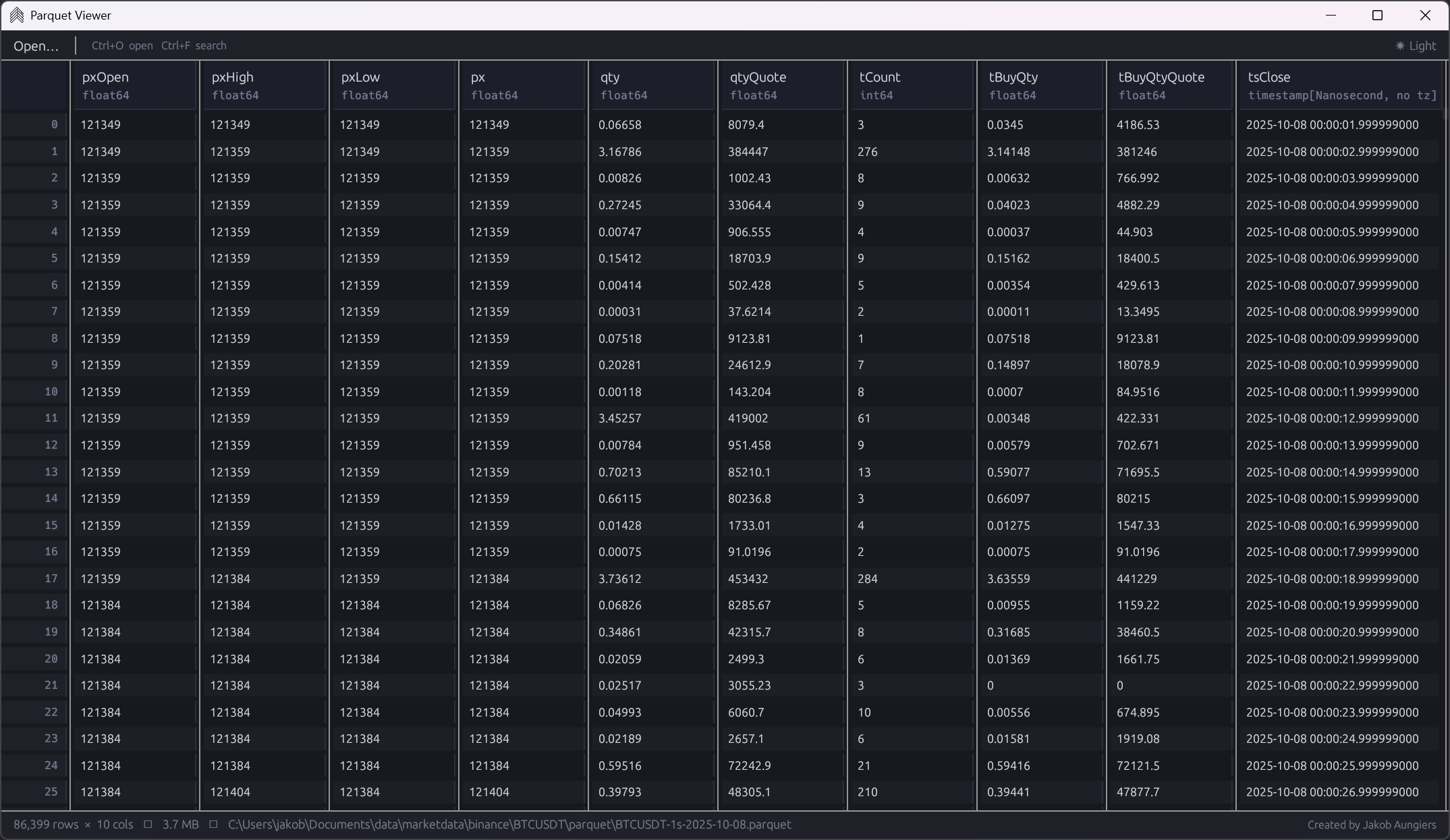 Fast Parquet Viewer dark screenshot